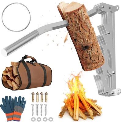 Produktbild von Peviasot Manueller Holzspalter zur Wandmontage, Silber, mit festem Hebelgriff, Brennholztasche, Handschuh und Montageset