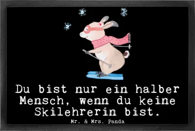 Produktbild von Mr. & Mrs. Panda Schmutzfangmatte Skilehrerin Herz 50 x 75 cm - Schwarz - Geschenk, Fussmatte, Sauberlaufmatte, Fußabstreifer, Fußabtreter, fußmatte