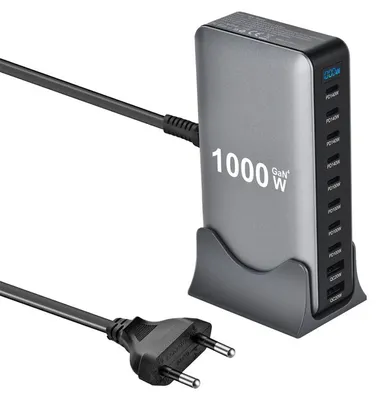 Obrázok produktu pre Nabíjačka Bakeey YMX-1000W GaN USB-C, 1000 W, 10-portová rýchlonabíjacia stanica, 8x USB-C, 2x USB-A (PD, QC), s indikátorom stavu nabitia, zástrčka pre EÚ