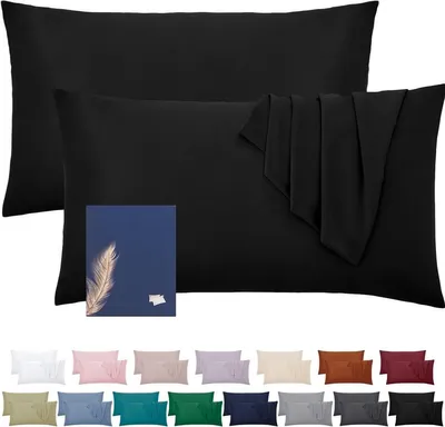Productafbeelding van PromoHome® Set van 2 kussenhoezen van microvezel, 60 x 40 cm, zwart, met rits, gecertificeerd volgens