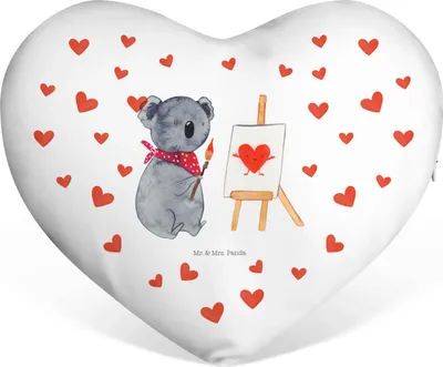 Produktbild von Mr. & Mrs. Panda Sofakissen Koala Künstler - Weiß - Geschenk, Zeichnen, Liebesgeschenk, dekoartikel, Liebe, Dekokissen, Kissen, Gefühle, Hochzeitskissen, Geschenkkissen
