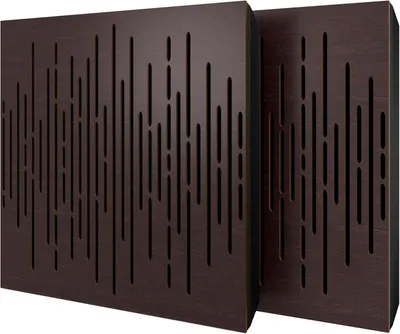 Produktbild von 2er-Pack – Akustikpaneel mit Samtstoff und Befestigungsset | 50x50x5cm | Schallabsorption-Diffusion-Reflexion-Schalldämmung | [WAVE -Wenge|Schwarz]