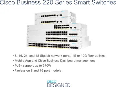 Zdjęcie produktu dla Cisco switch CBS220-16T-2G, 16xGbE RJ45, 2xSFP, fanless - REFRESH