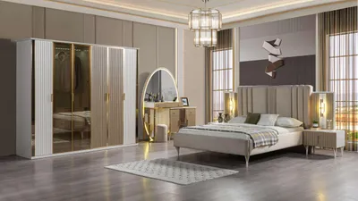 Image de Lit avec chevets Chambre à coucher ensemble 6 pièces moderne