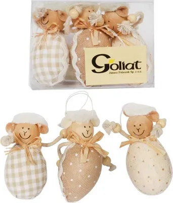 Zdjęcie produktu dla Zestaw 3 Brązowych Baranków Wielkanocnych do Zawieszenia, 7 cm