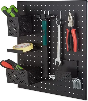 Zdjęcie produktu dla Famanu, panel narzędziowy, 45 x 45 cm - zestaw 9 uchwytów na narzędzia - perforowana ścianka - kolor czarny