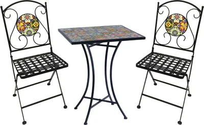 Produktbild von Mosaik Sitzgarnitur Set 3-teilig Sitzgruppe Gartenmöbel Tisch Stühle