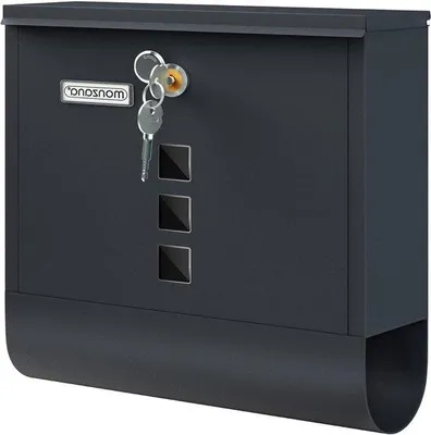 Produktbild von Design-Briefkasten – Wandbriefkasten mit Zeitungsfach – Für den Postempfang – Mit Namensschild – 305 x 10 x 335 cm – Anthrazit