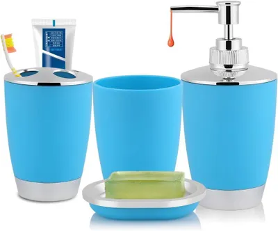 Imagen del producto de Conjunto de accesorios para baño, de 4 piezas, color azul, para la organización