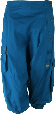 Produktbild von 3/4 Uni Haremshose - Pumphose - Sarouel mit Knopfleiste - Yogi Pants - Cargohose - petrol S/M