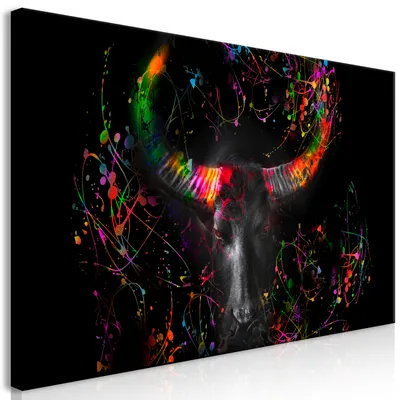 Produktbild von Wandbild Mega XXXL Tier 250x125 cm Einteiliger XXL-Format Kunstdruck zur Selbstmontage Leinwandbilder moderne Bilder DIY Wanddekoration Wohnung Deko Bulle Farbflecken Tier g-C-0328-ak-g