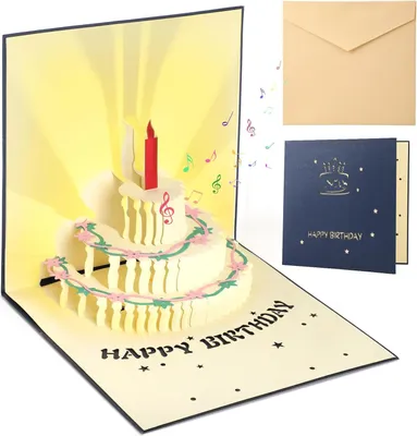 Produktbild von GeeRic 3D Pop Up Grußkarten Geburtstag, Geburtstagskarte mit Lichtern und Musik LED Licht Kerze Geburtstagskarten für Frau, Beste Freundin, Kinder, Ehefrau, Schwester