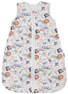 Produktbild von TupTam Ganzjahresschlafsack en Materialien 2.5 TOG Unisex Baby Schlafsack wattiert, Farbe: Jahrmarkt Tiere Löwe Hase Pastellezeichnung, Größe: 56-62
