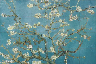Produktbild von Fliesenaufkleber 15x15 cm – 24 Stück – Selbstklebend – Wasserfest – Pflegeleicht – Hitzebeständig – Für Küche & Bad – Van Goghs blühender Mandelbaum