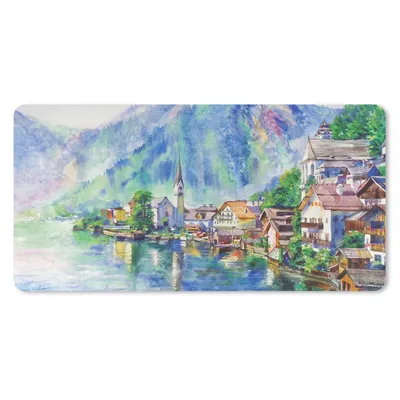 Produktbild von MuchoWow® Mauspad Mousepad Gemälde - Ölfarbe - Haus - Berge - Wasser 60x30 cm - Mousepads - Maus Mat - Pad - Mausunterlage - Nachhaltig