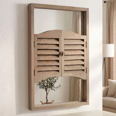 Produktbild von Wandspiegel Spiegel Fenster H60cm Holz Braun Shabby Chic Vintage Wanddeko Deko