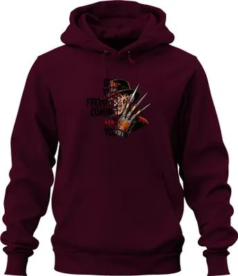 Produktbild von Freddy Krueger Horror Elm Street Messerklaue verbranntes Gesicht Uni Hoodie Kapuzenpullover, Burgundy, L