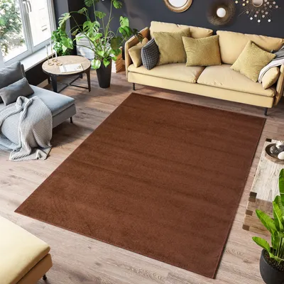 Image de Tapis à poils courts Chambre à coucher Salon Chambre d'enfants Marron Unicolore Design Oekotex 140 x 190 cm