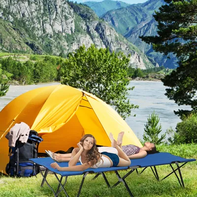 Produktbild von Campingbett klappbar 2 Personen, Feldbett Doppel-Klappbett, 600D Oxfordstoff Stahlrahmen, Blau+Schwarz | 193 x 125 x 40 cm | bis 136 kg