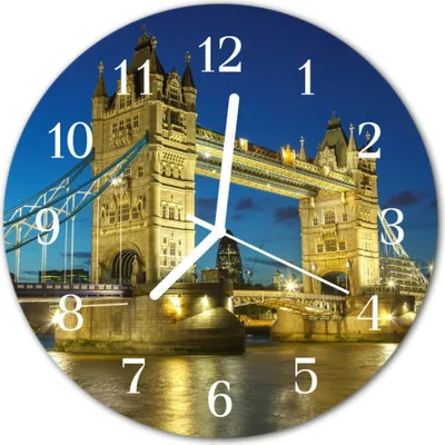 Produktbild von Glasuhr Wanduhr Küchenuhr Echt-Glas 30fi cm Brücke London mehrfarbig