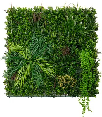 Immagine prodotto di Pannello da parete con piante artificiali, Alina, 100 x 100 cm, piastrelle per interni ed esterni, resistenti alle intemperie e ai raggi UV, recinzione in erba, siepe artificiale, sfondo, giardino, decorazione per la casa