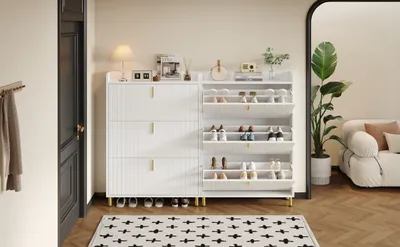 Produktbild von STILVORA Schuhschrank schmal mit 3 Klappen,verstellbar Schuhregal mit Kippsicherung,Weiß