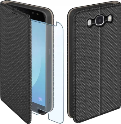 Zdjęcie produktu dla Etui z klapką do Samsung Galaxy J7 2016 Zamykane Czarne Futerał + Szkło 9H
