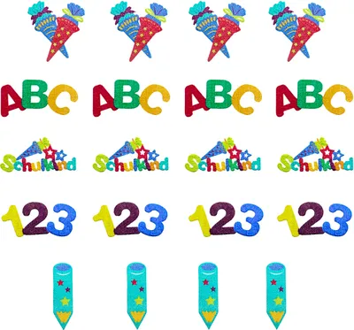 Produktbild von Oblique Unique Schulkind Holz Konfetti Set mit 123 ABC Stift Zuckertüte Motiv für Schuleinführung Einschulung Tischdeko - bunt