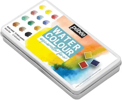Image de Boîte de 12 demi-godets à aquarelle + pinceau à eau