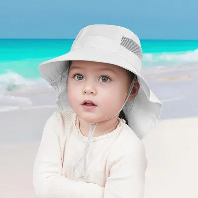 Productafbeelding van Zonnehoed voor Kinderen - Verstelbare Bucket Hat met Brede Rand en Nekflap - Perfect voor Strand en Buitenactiviteiten