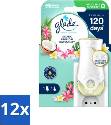 Produktbild von Glade - Elektrischer Ölbehälter - Exotische Tropenblüten - Ohne Nachfüllungen - Vorteilspack - 12 Stücke