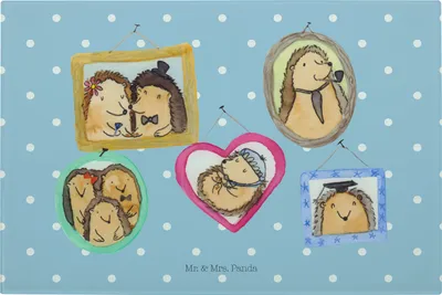 Produktbild von Mr. & Mrs. Panda Schneidplatte Igel Familie - Blau Pastell - Geschenk, Hackbrett, Muttertag, Mama, Bilder, Küchenbrett, Schneidebrett Aus Glas, Liebe, Schneidbrett