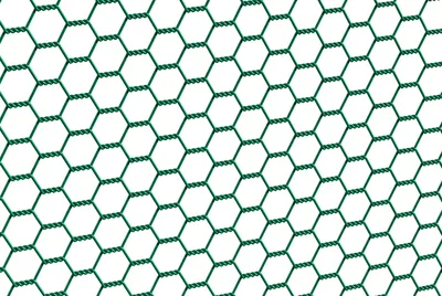 A close-up, repeating pattern of green hexagonal mesh.