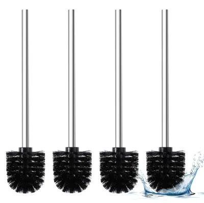Image de Brosse de toilettes, noire, Ø 7,5 cm, lot de 4, brosse de toilettes noire avec manche en acier inoxydable, brosse de toilettes, brosse de rechange pour un nettoyage en profondeur des toilettes, brosses de toilettes sur pied en acier inoxydable