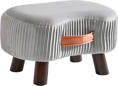 Image de Tabouret de 40x28x23 cm, gris, en bois, avec poignée, idéal pour le salon