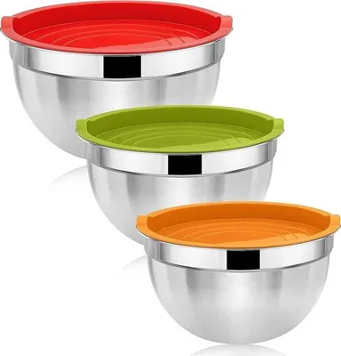 Immagine prodotto di Set di ciotole in acciaio inossidabile, 3 pezzi, ermetiche, antiruggine, 4,5 l