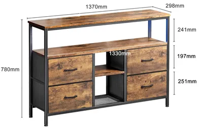 Immagine prodotto di Mobile TV - Mobile porta TV - 4 cassetti rivestiti in tessuto - Illuminazione LED - 137 x 30 x 76,8 cm - Materiali: MDF, metallo e pannello truciolare E1 - Stile moderno marocchino - Colore legno