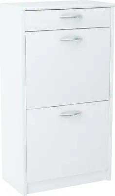 Obrázok produktu pre Skriňa na topánky s 1 zásuvkou a 2 chlopňami, botník s 3 priehradkami, mäkké zaoblené hrany, šírka 50 cm, biela laminovaná doska