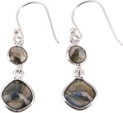 Produktbild von Geschliffene Boho Silberohrringe - Labradorit, Grau, SterlingSilber, 4*1*0,5 cm, Silberohrringe