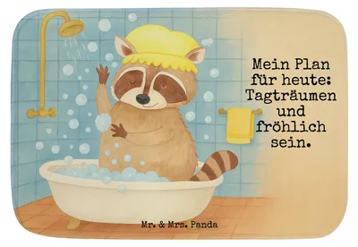 Produktbild von Mr. & Mrs. Panda Badematte Waschbär Design - Weiß - Geschenk, Lustige Sprüche, Badezimmerteppich, Plan, Seifenblasen, Waschen, Fröhlich, Tagträumen, Badvorleger