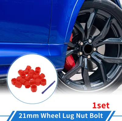 Image de Écrou De Roue De Boulon De 21Mm Pour Jantes, Vis D'Écrou De Pneu, Capuchon De Protection De L'Écrou En Silicone Rouge Extérieur Avec Outil De Démontage