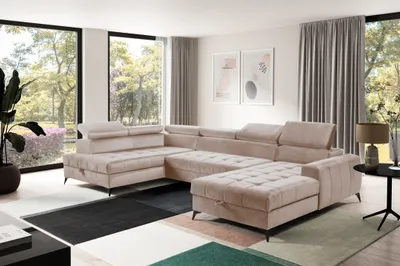 Image de AX LIVING Beige Canapé d'angle avec fonction sommeil Arkucio U 345 cm Canapé d'angle D