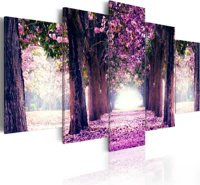 Image de Toiles 200 x 100 cm c-A-0039-b-o Toile intissé 5 pièces Impression artistique moderne Tableaux muraux XXL Décoration murale Design Tableau mural CHEMIN PARC ARBRES FLEURS