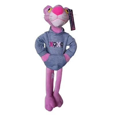 Produktbild von Pink Panther Plüschtier 50 cm – offizielles Kuscheltier der Kult-Zeichentrickfigur aus weichem Plüsch mit grauem Hoodie