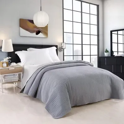 Obrázek produktu pro přehoz na postel Happyment - přehoz na dvoulůžko - světle šedý - polyester - 220x240 cm