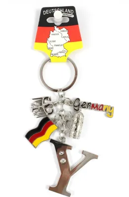 Produktbild von Schlüsselanhänger "Y" H.: 11cm Buchstaben/Letter/Initalien/Alphabet/ABC mit Glitzersteinen & Charms Bierkrug/Adler/Deutschland-Fahne/Germany
