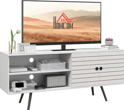 Obrázek produktu pro TV stolek - TV stolek - Moderní styl - 2 otevřené police - 145x38x65 cm - Obývací pokoj - Bílý