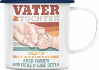 Produktbild von Trendation - Vater und Tochter Emaille Tasse Geschenk Papa Töchter Geschenkidee Partner (Blau)