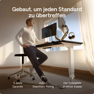 Produktbild von Desktronic HomePro Elektrisch höhenverstellbarer Schreibtisch 180x80cm Weiß/Schwarz mit Memory-Funktion, Anti-Kollisions Technologie, USB-A und USB-C-Ladeanschlüssen