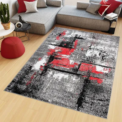 Obrázok produktu pre Koberec Tapiso MAYA, moderný, čierno-šedý-červený, vhodný do spálne, rozmer 80 x 150 cm